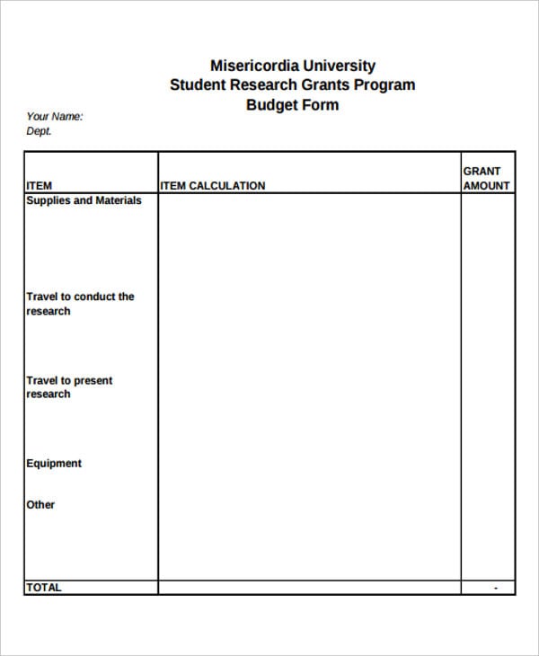 research budget plan sample