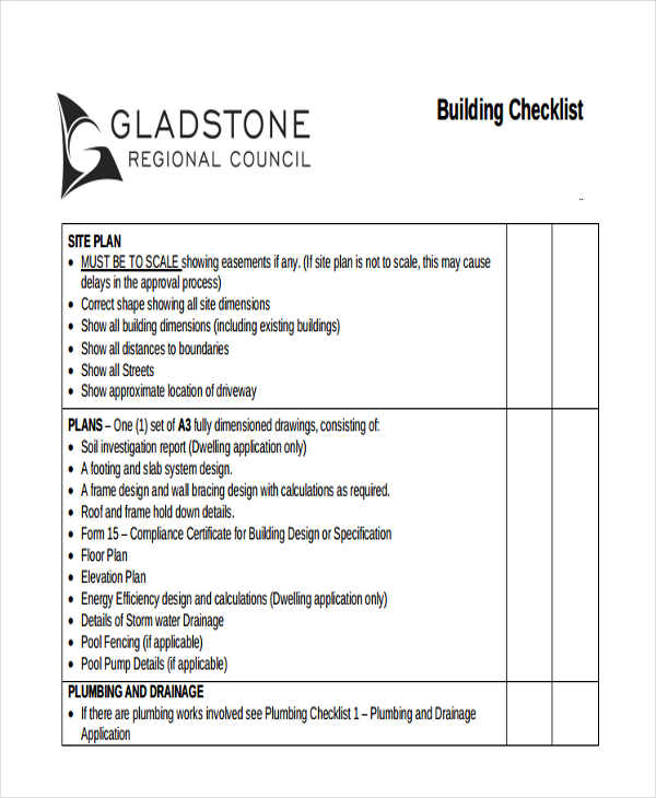building work checklist
