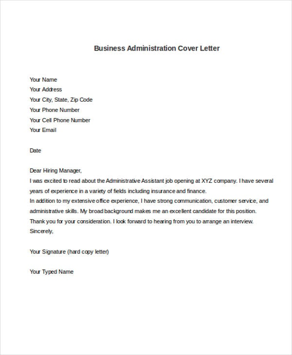 business administration resume cover letter