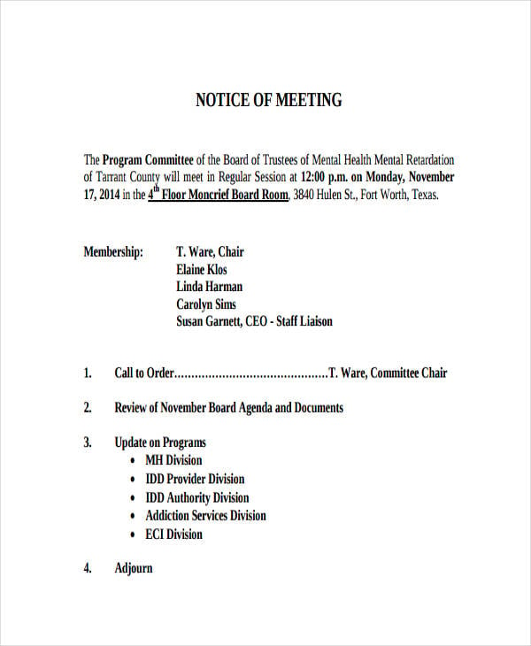 business committee meeting agenda