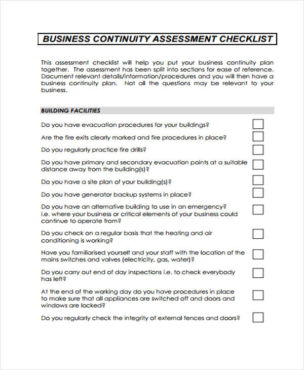 business continuity checklist
