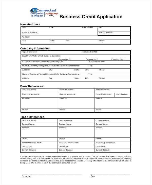 business credit application