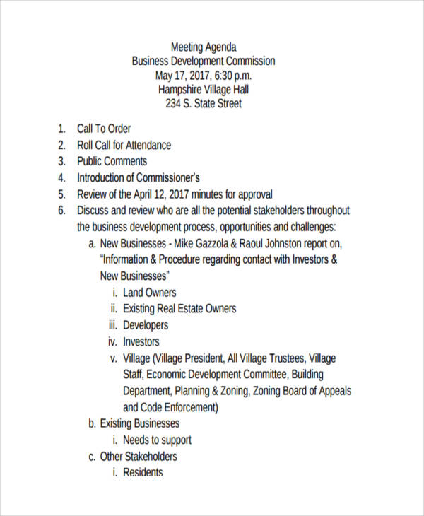 business development meeting agenda