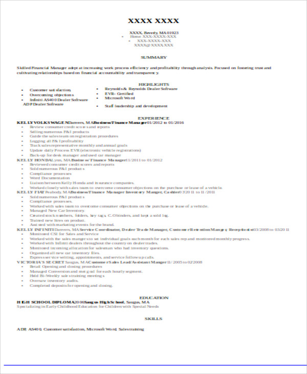 business finance resumes