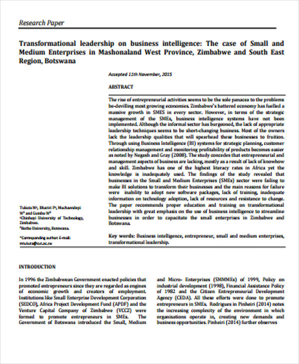 business intelligence research paper