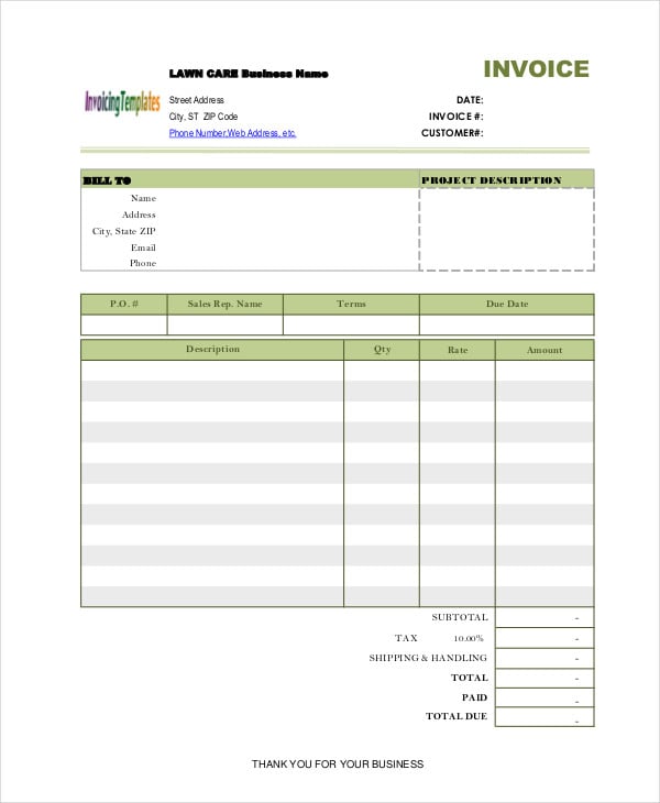 Lawn Care Invoice Template 4 Free Word PDF Format