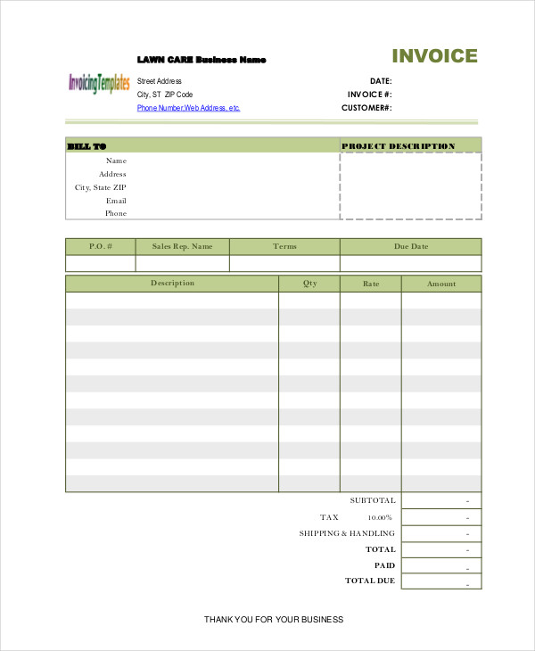 lawn care invoice template 4 free word pdf format