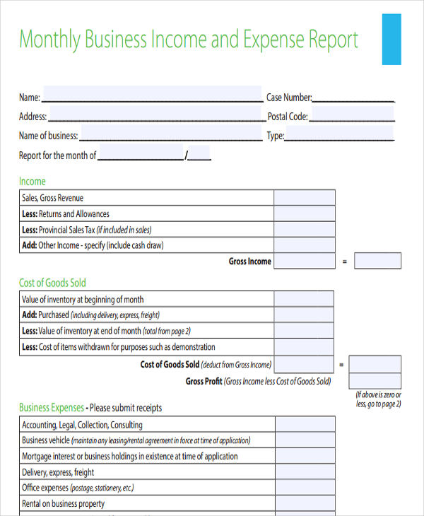 business monthly expense report