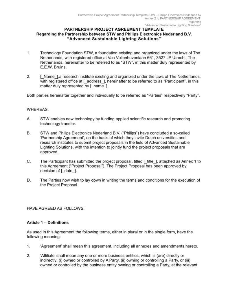 business partnership project agreement template in word 1 788x1020