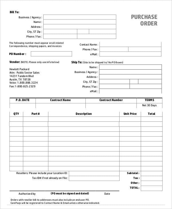 Vehicle Purchase Order Template In Microsoft Word Excel Images
