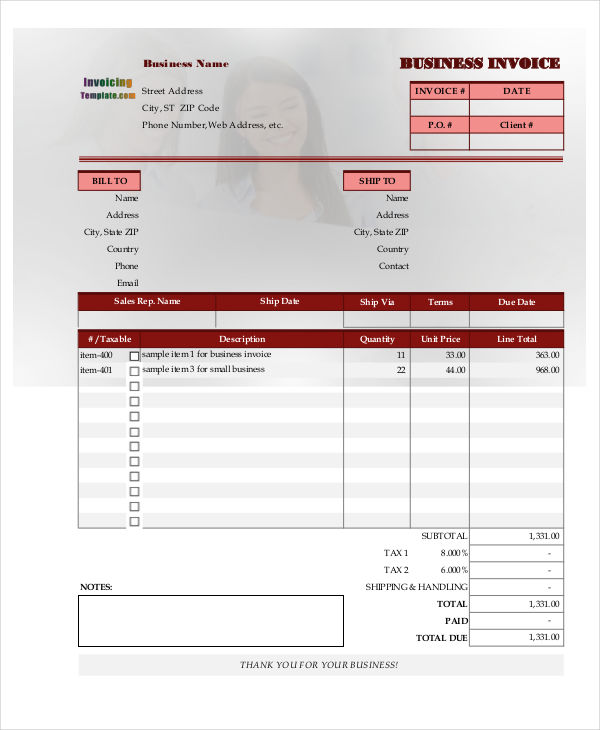 business sales invoice
