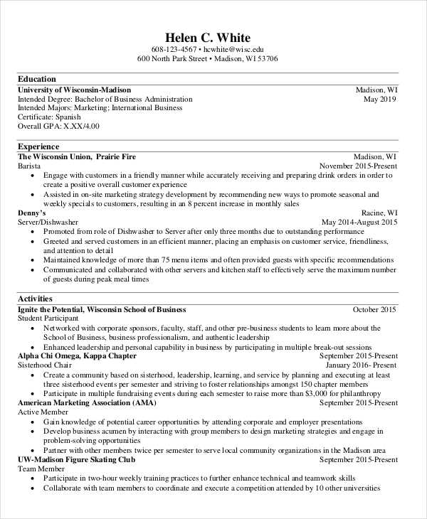 business school application resume