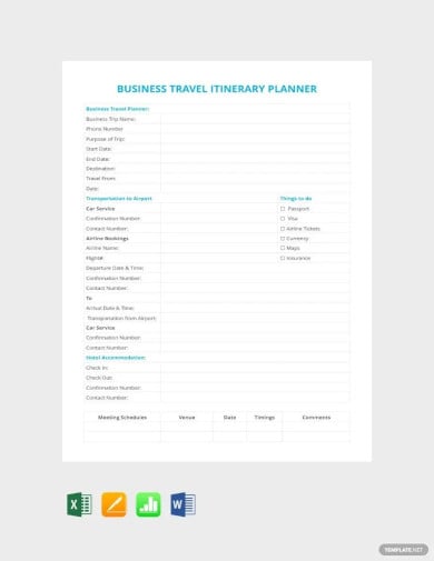 business travel itinerary planner template