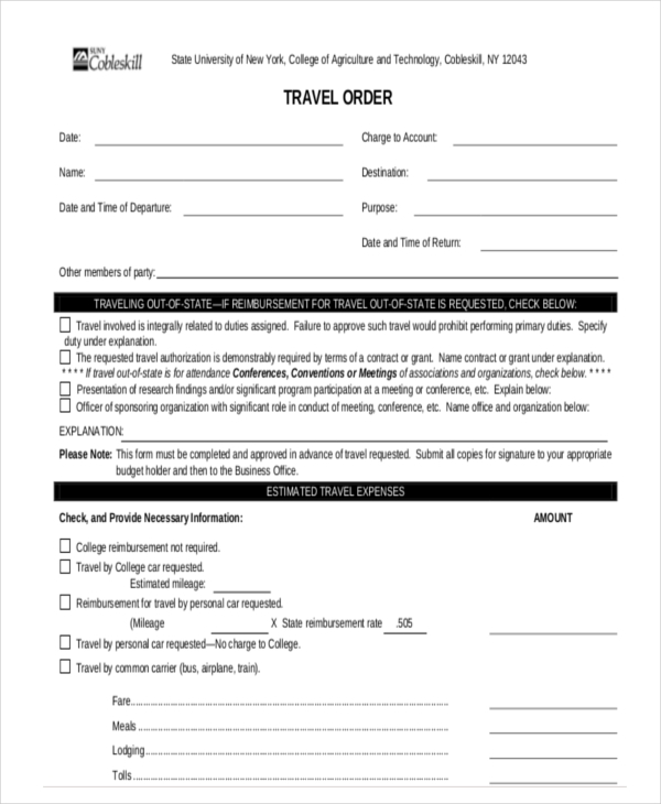 dot travel order