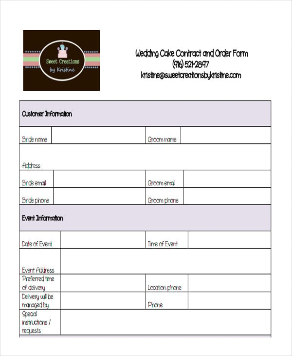 cake contract order form