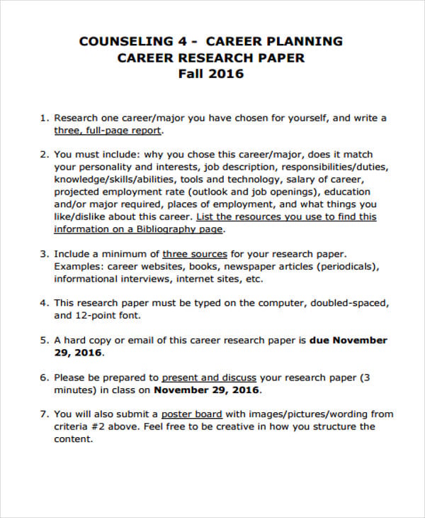career research paper example