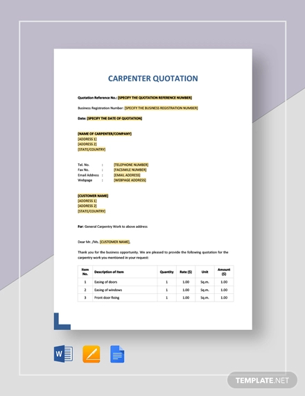 carpenter quotation template