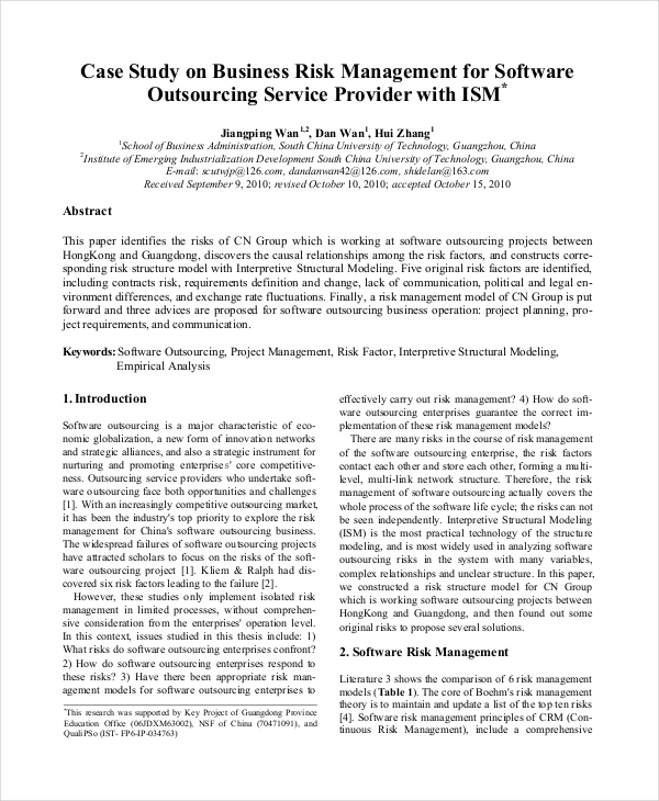 case study for risk management