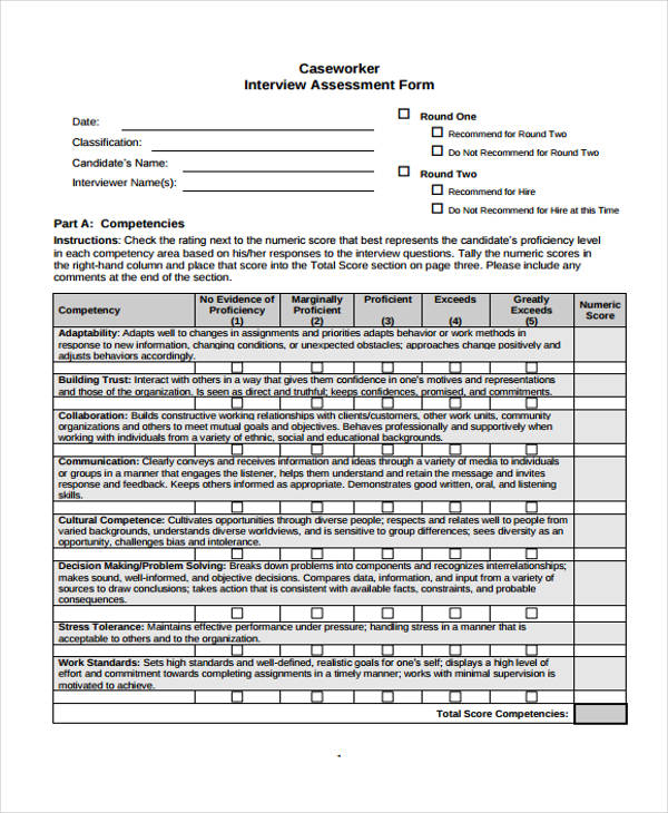 caseworker interview assessment form