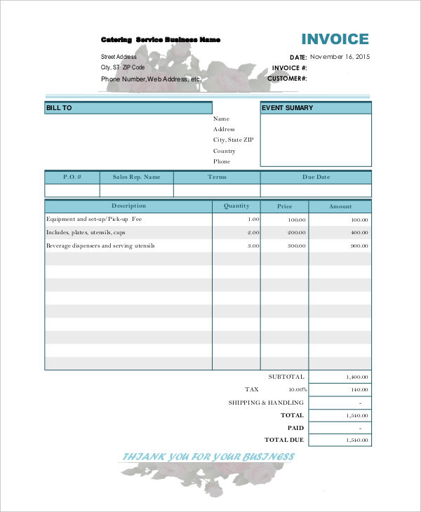 catering invoice template pdf