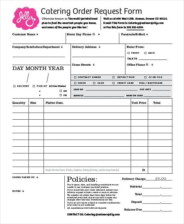 16 Catering Order Forms Ms Word Numbers Pages Free Premium Templates