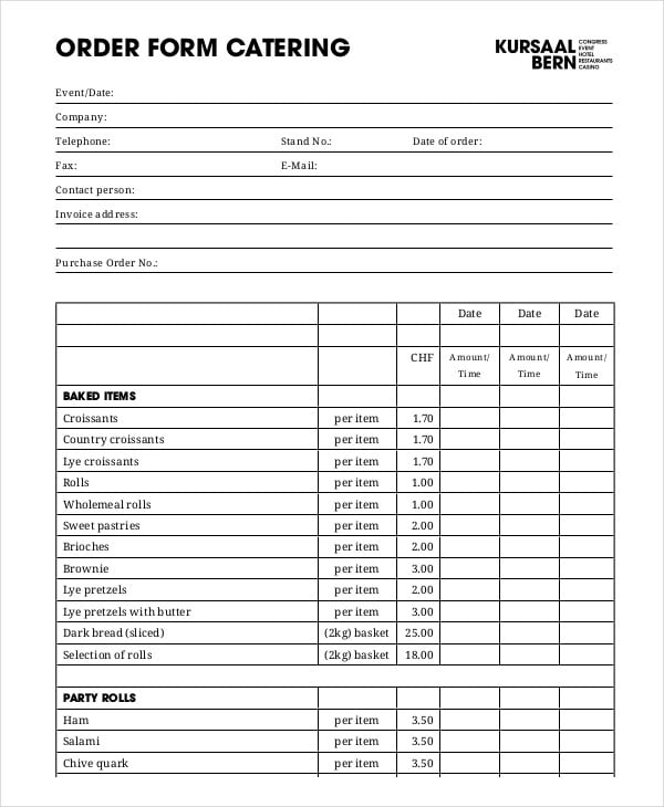 Catering Order Form Template Word Flyer Template