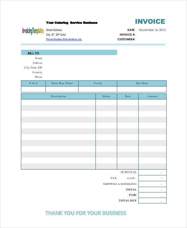 Catering Invoice Templates 10+ Free Word, PDF Format Download