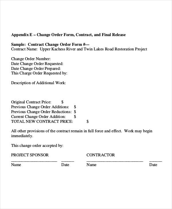 change order of a contractor
