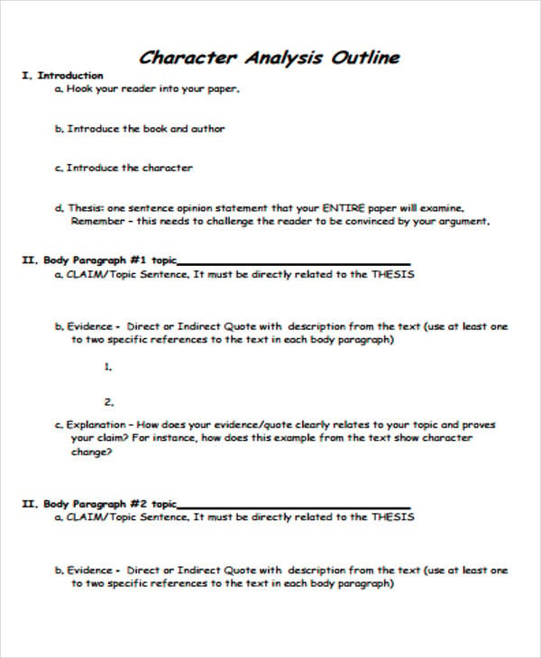 Character analysis essay outline