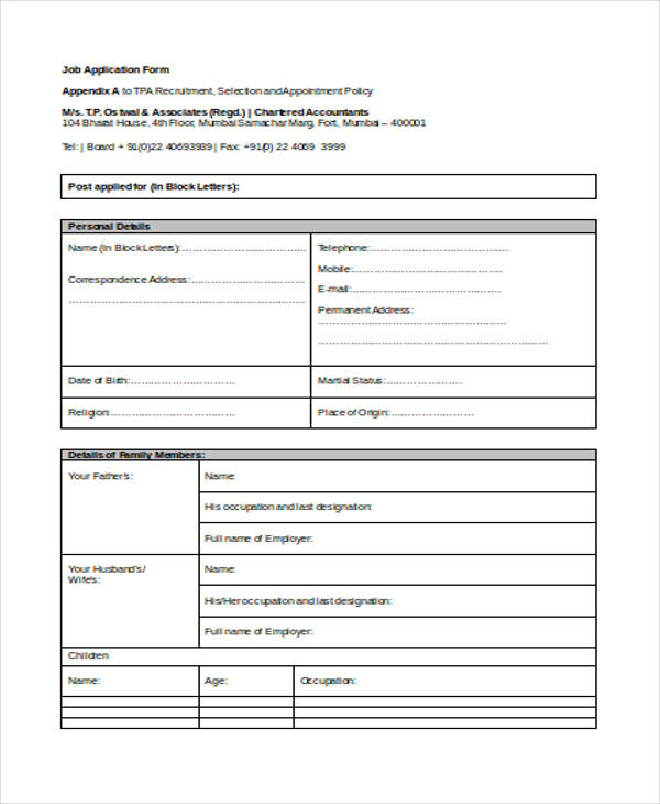 chartered accountant job application