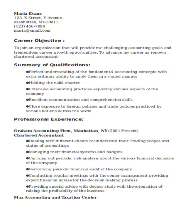resume objective examples accounting