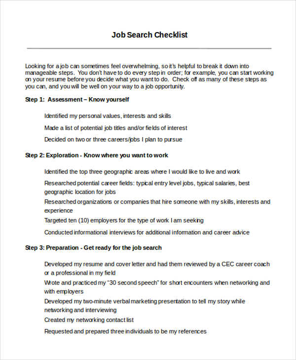 checklist for job search