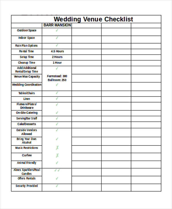 checklist for wedding venue