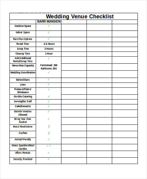 Wedding Venue Questions Checklist Printable