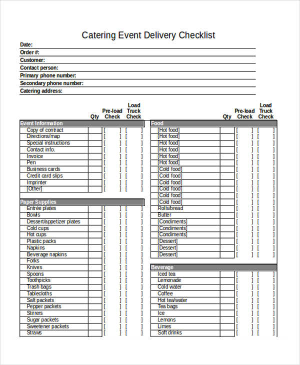 Catering Checklist Template Free