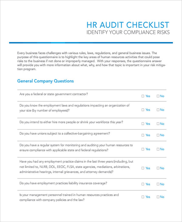 checklist of hr audit