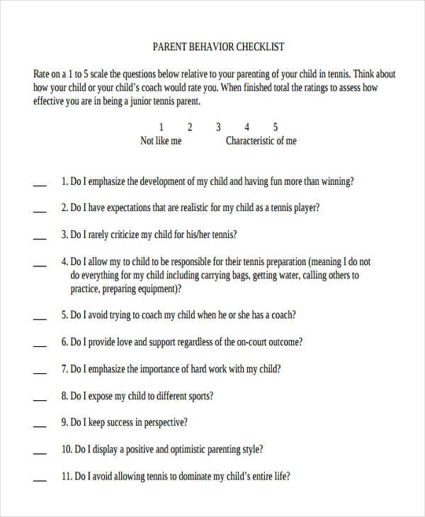 Behavior Checklist Template 8+ Free Word, PDF Format Download