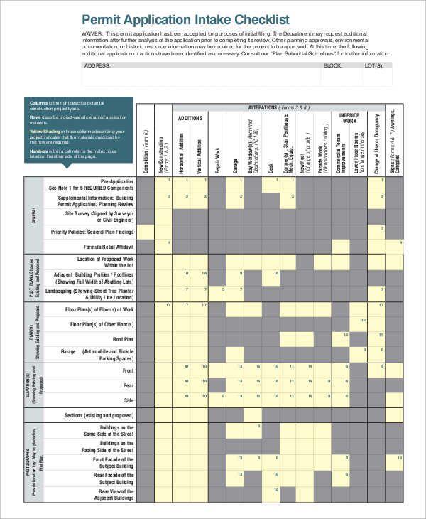checklist of permit application