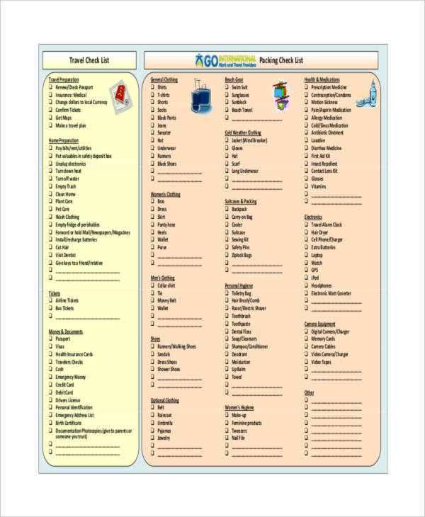 Packing Checklist Template 6+ Free Samples, Examples Format Download