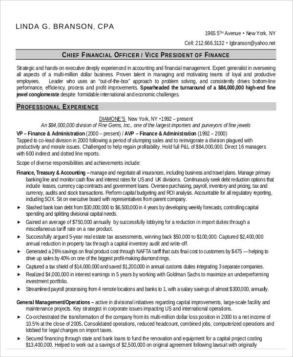 chief finance officer resume