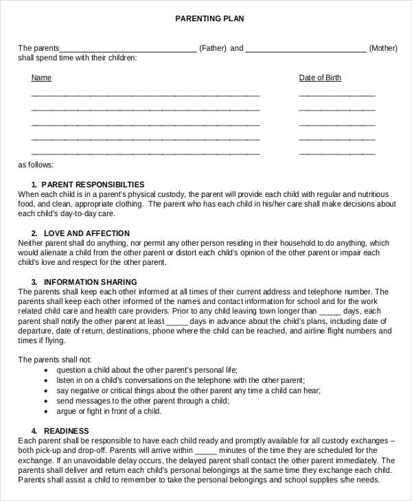 9+ Parenting Plan Templates Free Sample, Example Format Download