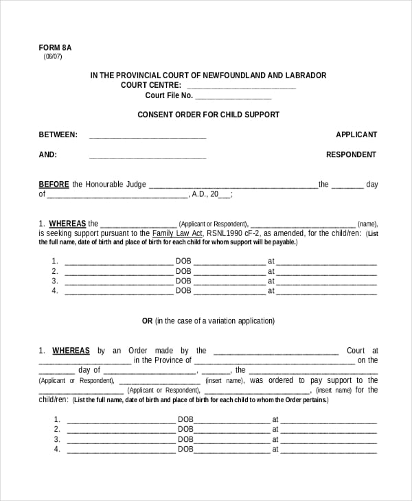 child support consent order