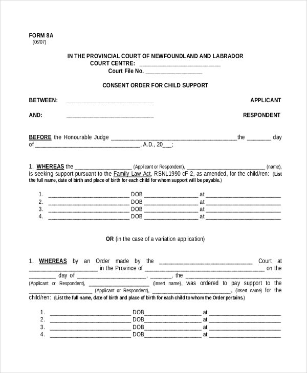 Consent Order Forms - 11+ Free Word, PDF Format Download