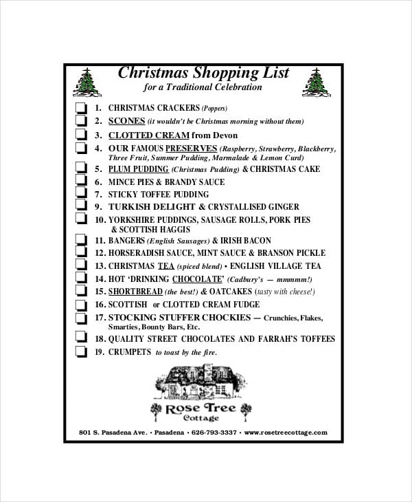 christmas shopping list