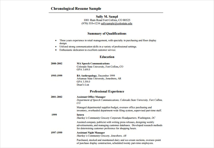 chronological-resume-sample-