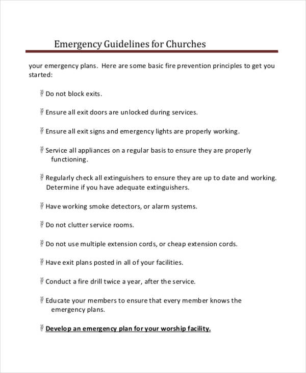 church emergency evacuation plan