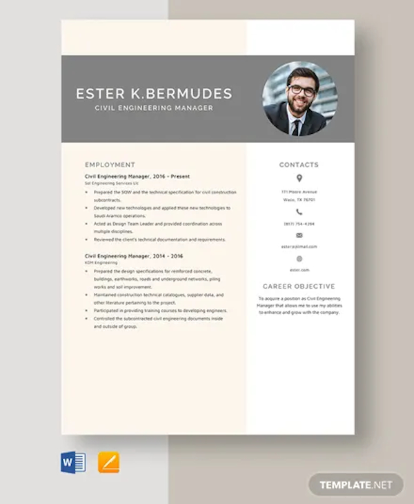 civil engineering manager resume template