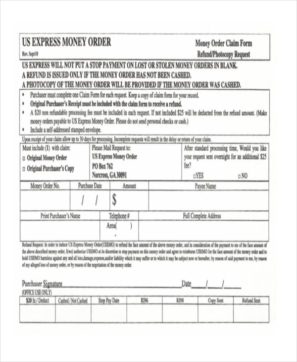 Money Order Forms 8+ Free Word, PDF Format Download