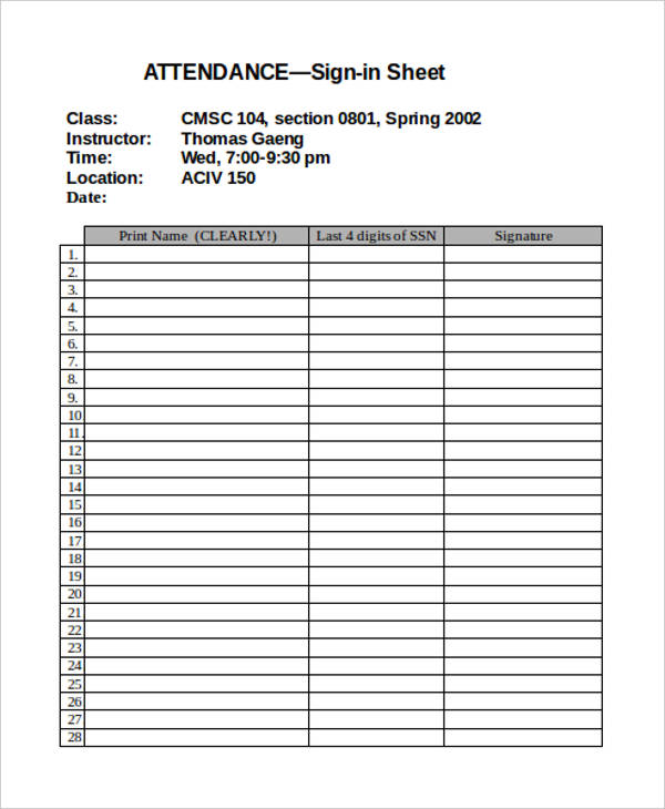 Attendance Sign In Sheet Template Excel HQ Template Documents