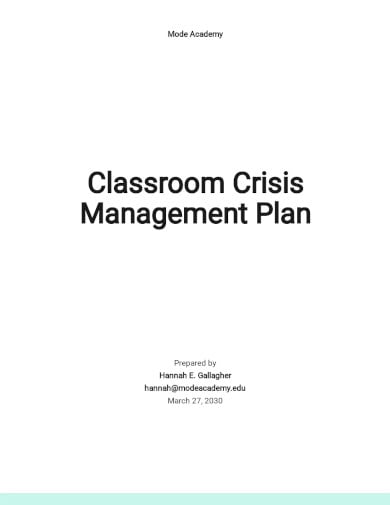 classroom crisis management plan template